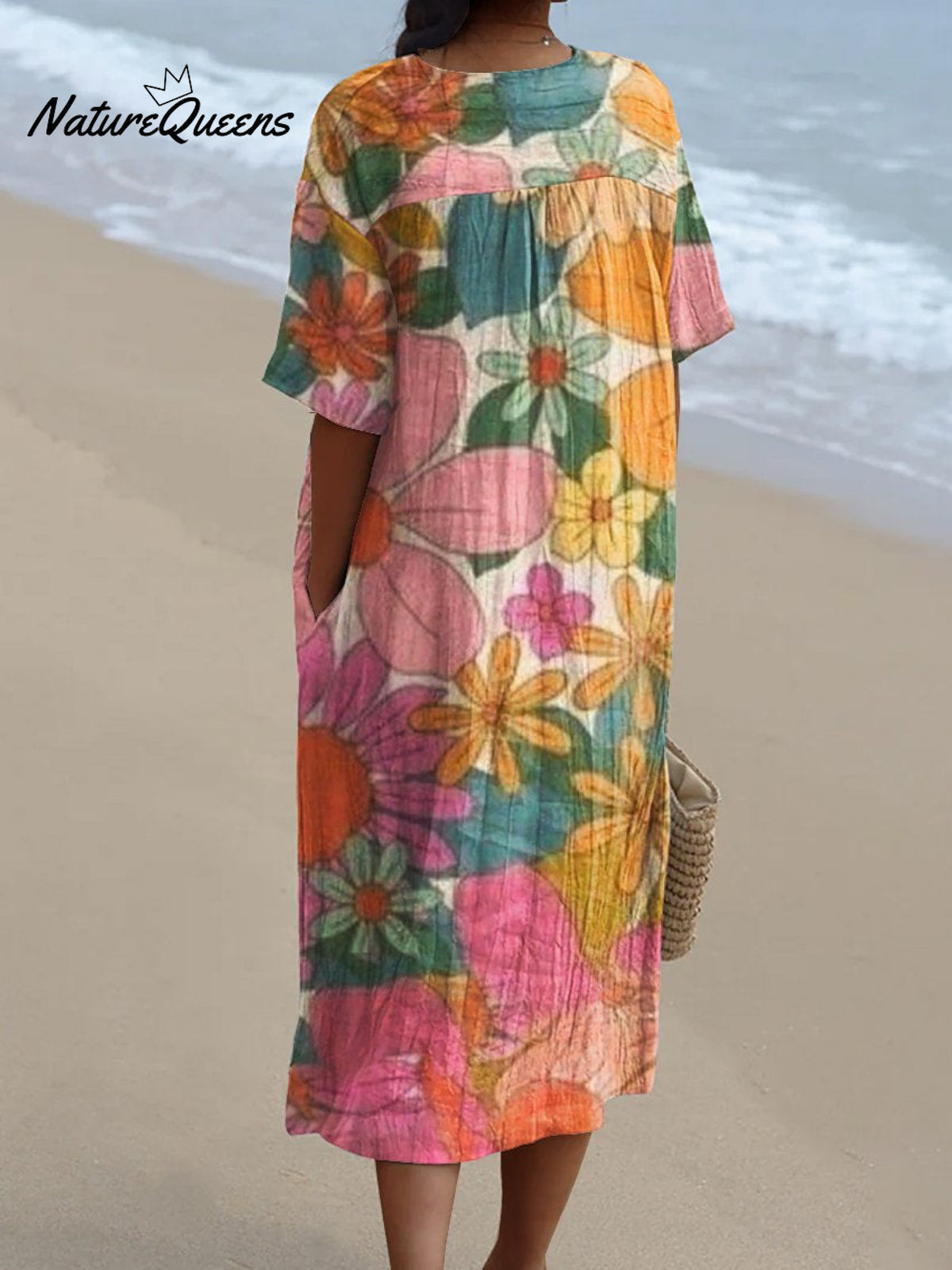 Women's Retro Flower Art PrintCasual Dress