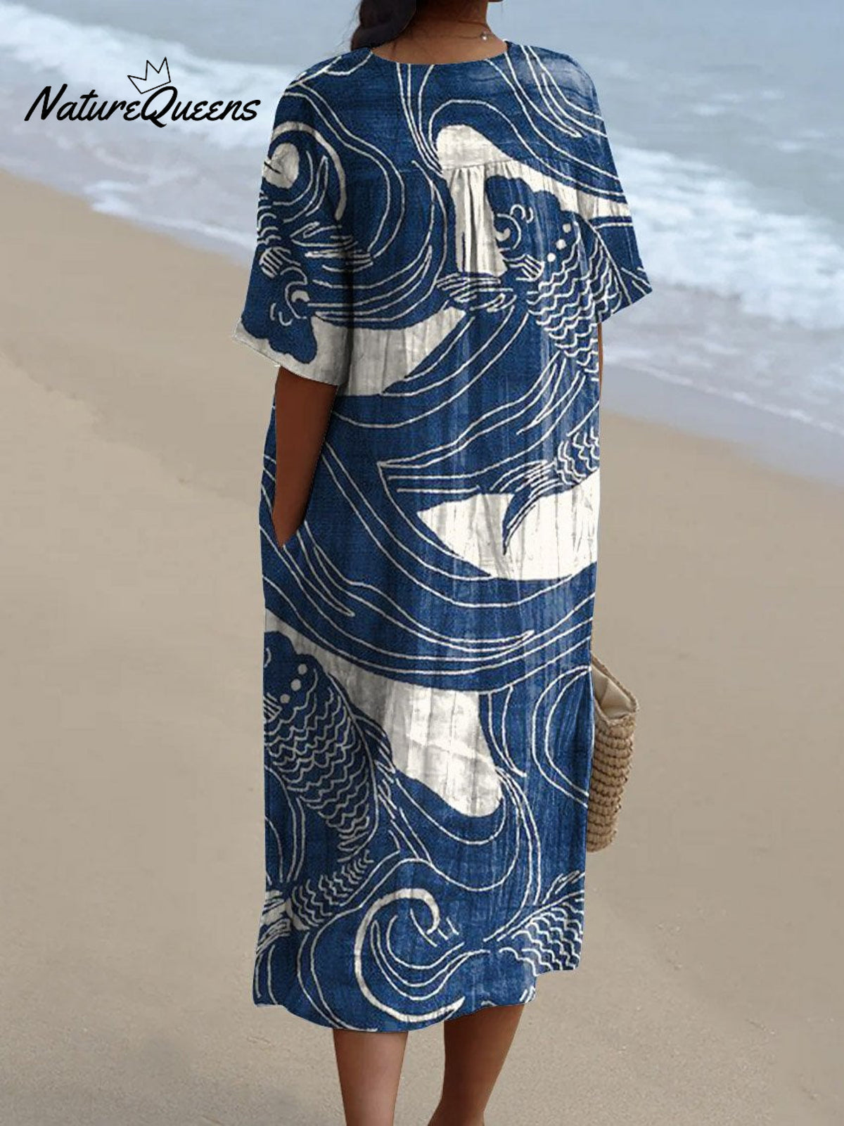 Women's Vintage Lovely Fish Art Print Flowy Dress