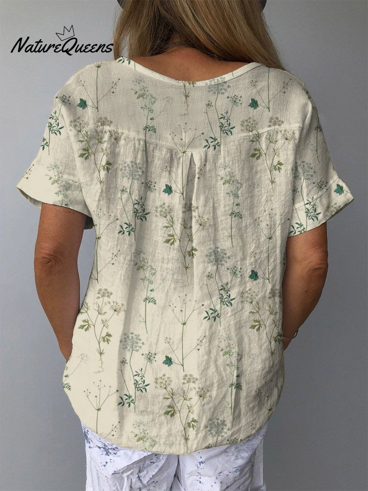 Women’s Retro Floral Art Print Casual Cotton And Linen Shirt