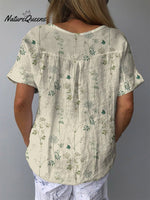 Women’s Retro Floral Art Print Casual Cotton And Linen Shirt