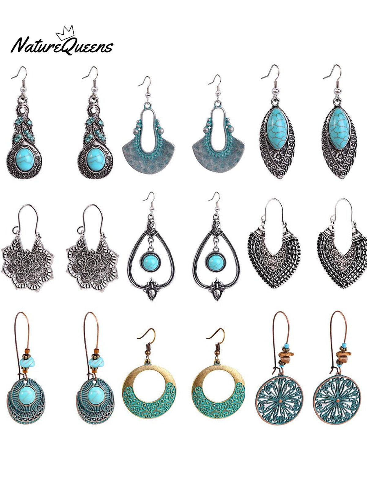 Boho Vintage Earrings 9Pairs / Onesize