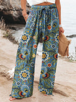 Women’s Floral Art Printed Cotton And Linen Casual Pants Multicolor / S