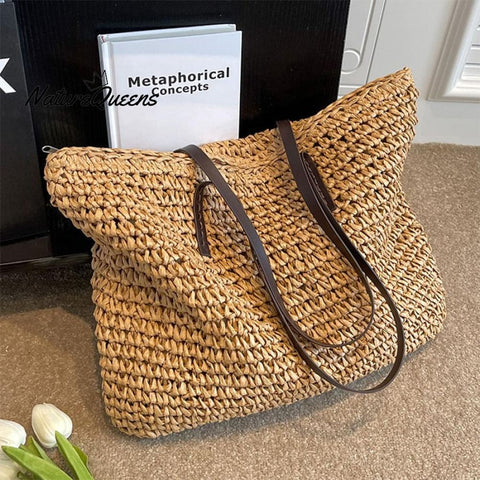Beach Vacation Western Fashion Large Capacity Shoulder Tote Straw Bag Brown / Onesize