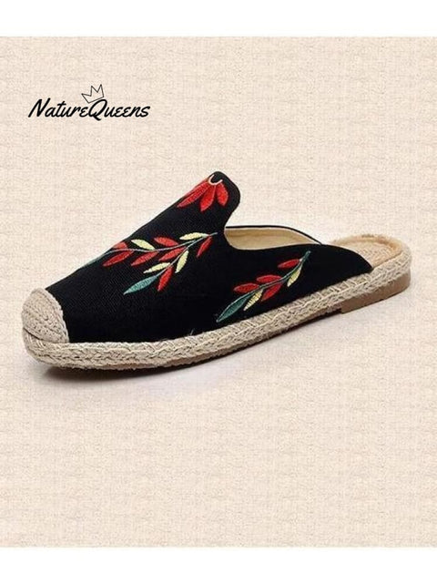 Women’s Embroidered Leaf Baotou Slippers