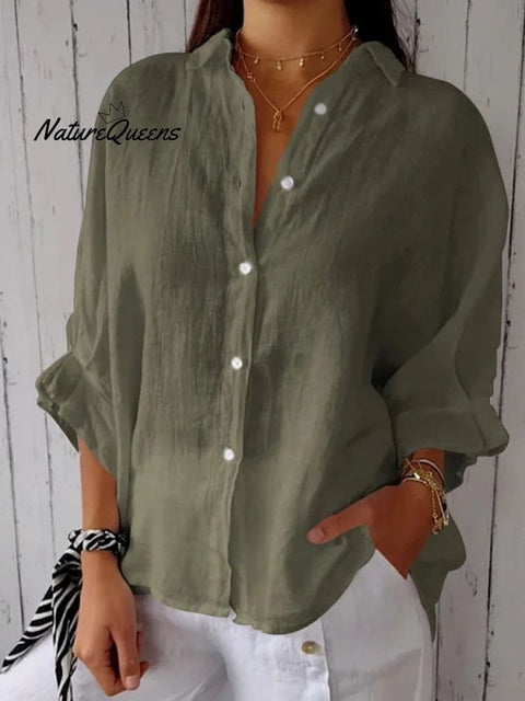 Women’s Cotton & Linen Casual Tie - Back Shirt Olive Green / S