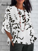 Women's Flower Print Casual Cotton And Linen 3/4 Sleeve Shirt