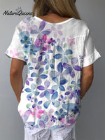 Gradient Flowers Women’s Print Casual Cotton And Linen Shirt