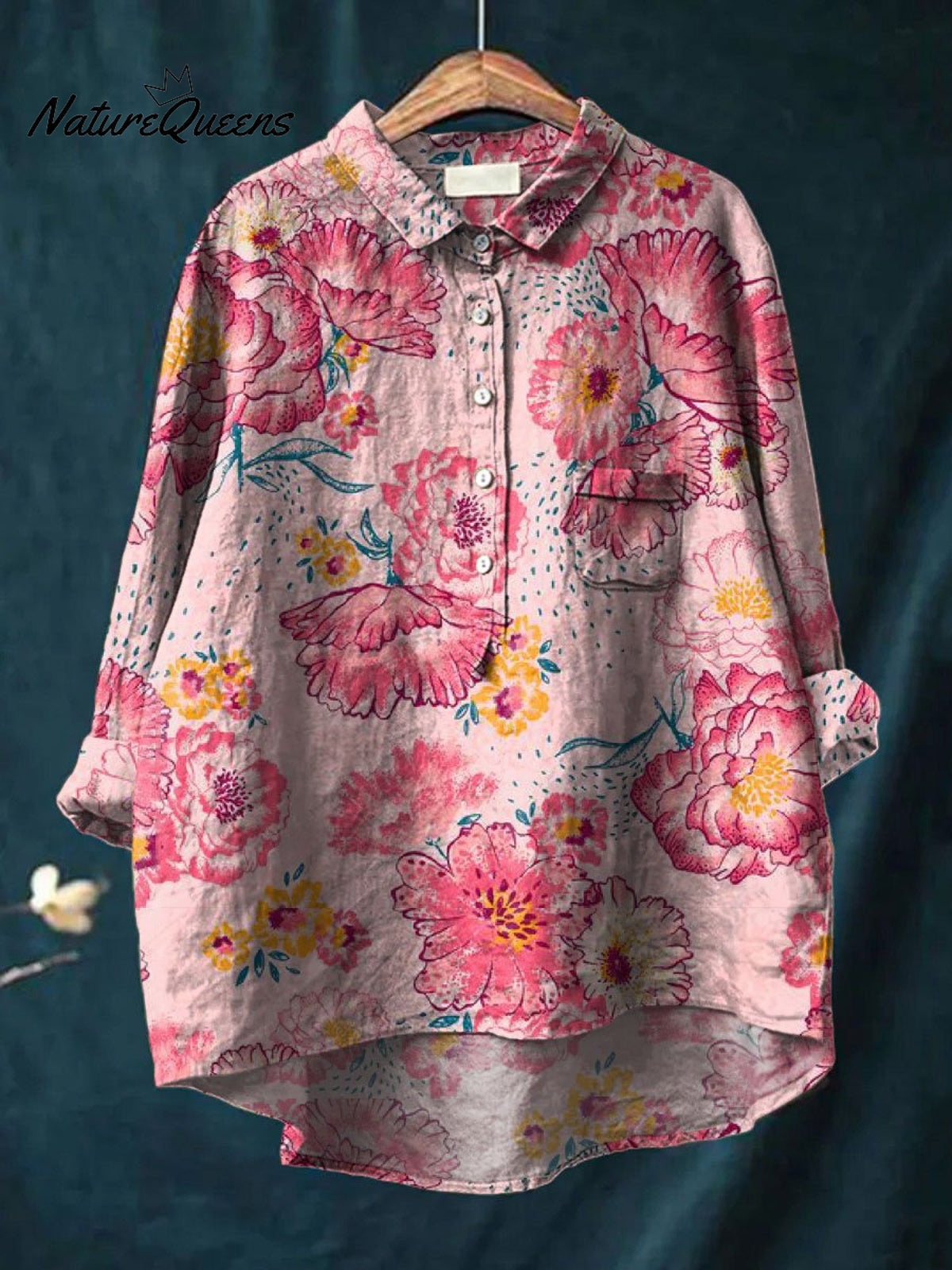 Women'sFlower Print Casual Cotton And Linen Shirt
