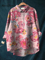 Women'sFlower Print Casual Cotton And Linen Shirt