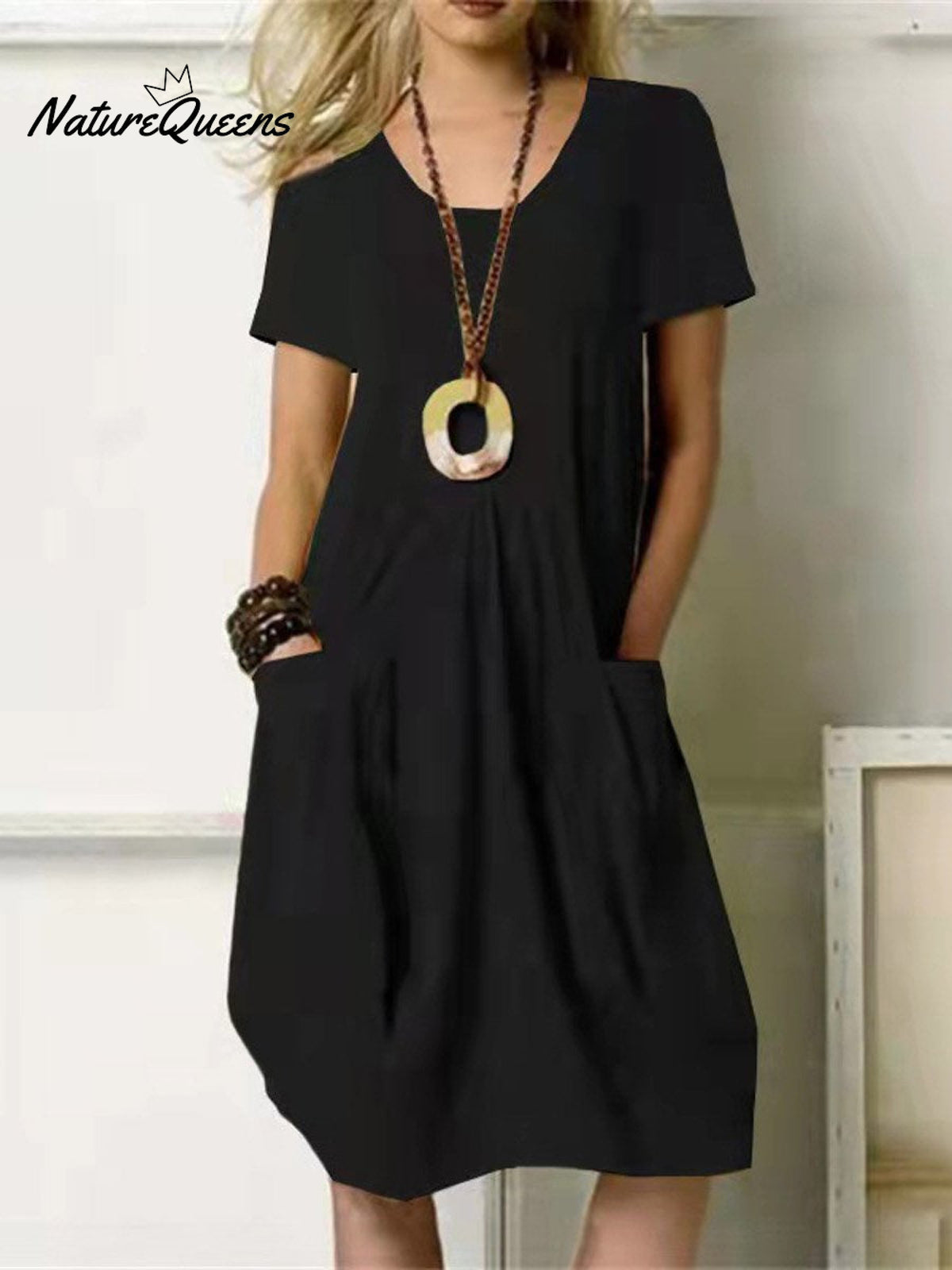 Women's Solid Color Loose Elegant Casual Cotton And Linen Dress