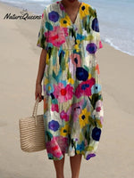 Women's Vintage Floral Art Print Casual Flowy Dress