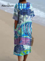 Women's Vintage Lovely Fish Art Print Flowy Dress