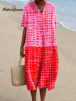 Women's Abstract Vibrant Bold Fun Colorful Geometric Stripes Art Print Flowy Dress