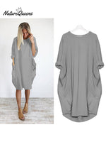 Women’s Solid Color Loose Elegant Casual Long - Sleeved Pocket Dress Grey / S