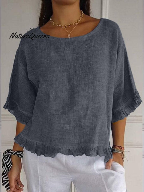 Women's Cotton Linen Ruffled Top