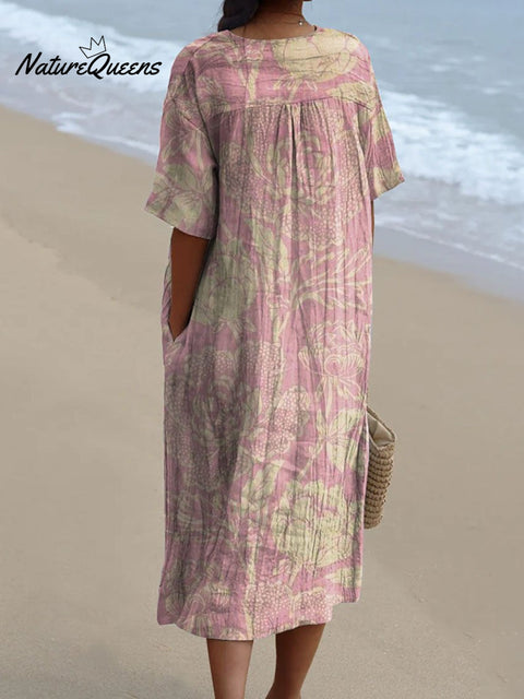Women’s Vintage Lovely Floral Art Print Casual Flowy Dress