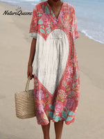 Women's Romantic Heart Shaped Flower Art Print Flowy Dress