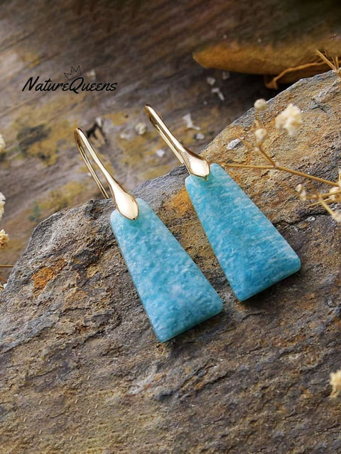 Boho Geometric Natural Stone Drop Earrings Blue