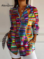 Colorful Tribe Style Pattern Printed Women's Casual Cotton Shirt