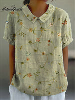 Women’s Retro Floral Art Print Casual Cotton And Linen Shirt Multicolor / S