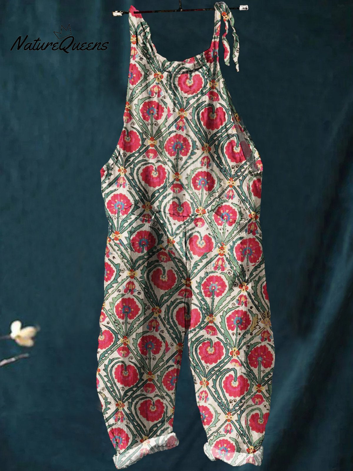 Women'sFlowerArtPrint Casual 100% Cotton Wide Leg Jumpsuit