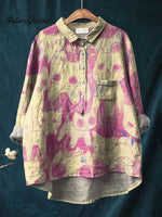 Vintage Funny Cats Art Print Casual Cotton And Linen Shirt