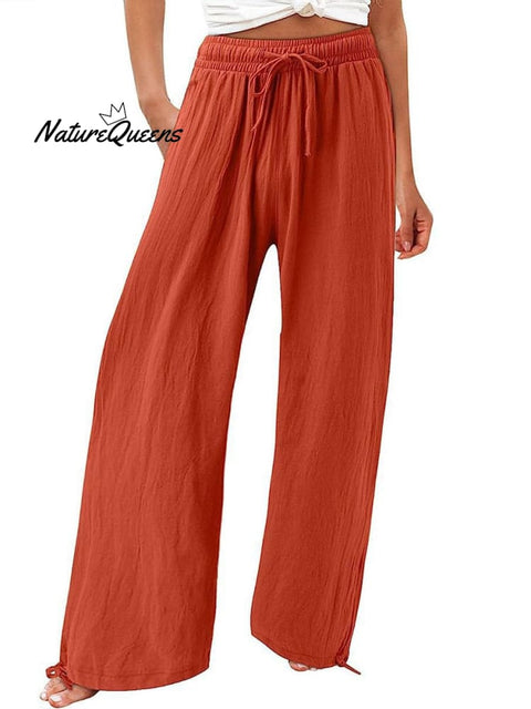 Women’s Cotton And Linen Wide Leg Casual Pants Orange / S