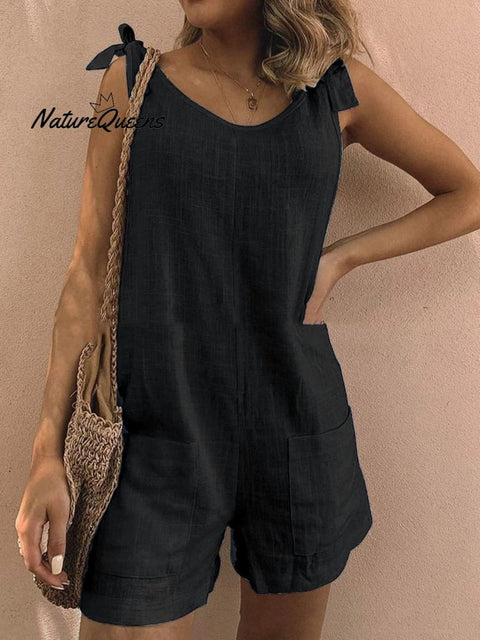 Women’s Cotton Overalls Casual Sleeveless Shorts Romper Jumpsuit Black / S