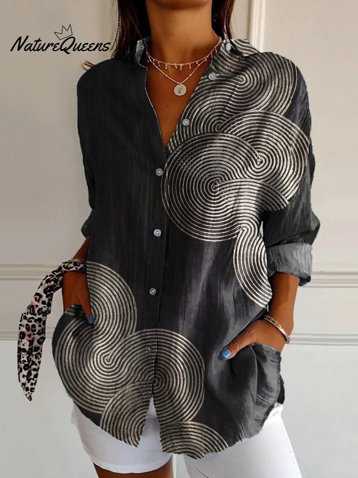 Japanese Zen Art Printed Women's Casual Cotton Shirt