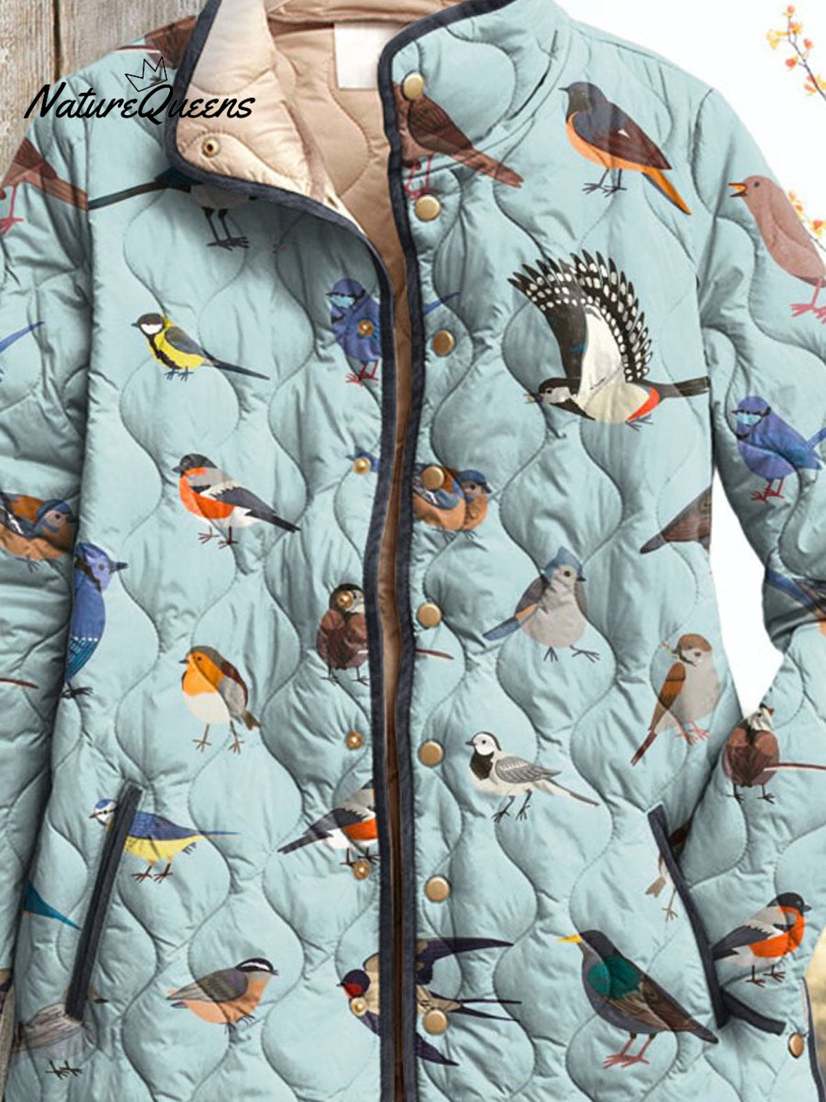 Women's Lovely Birds Art Print Casual Quilted Cardigan