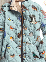 Women's Lovely Birds Art Print Casual Quilted Cardigan