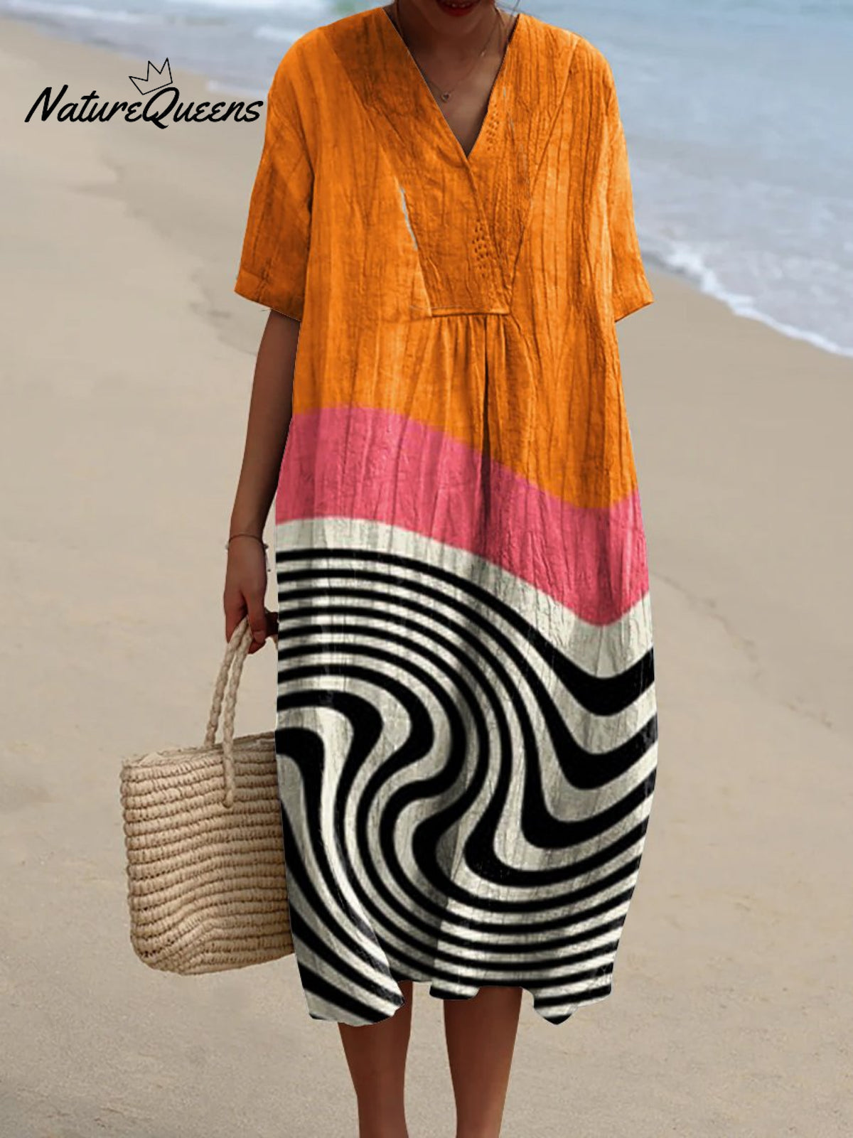 Women's Color-blocked Ripples Watercolor Splash Fluid Art Print Flowy Dress