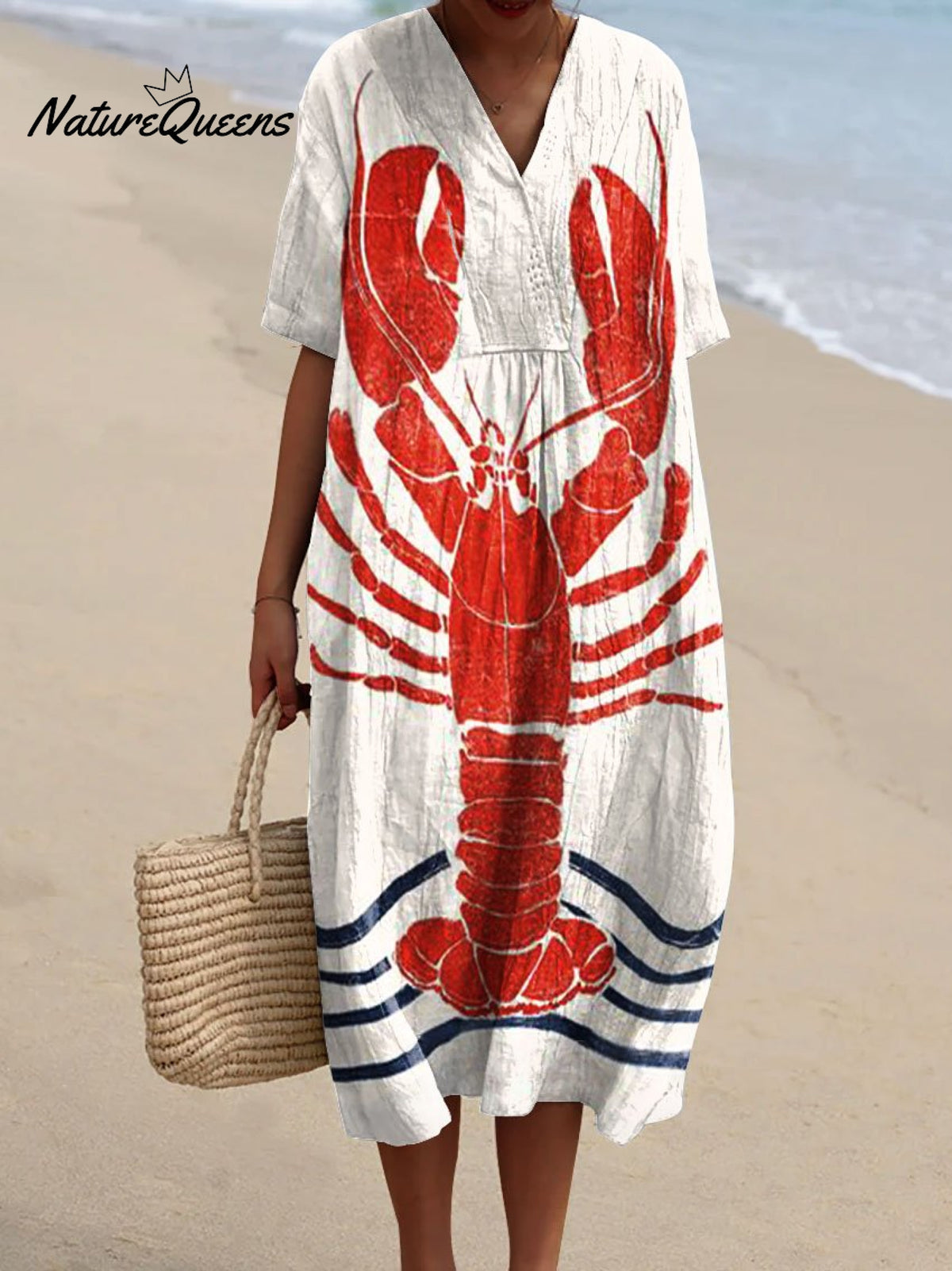 Women's Vintage Lobster Art Print Flowy Dress
