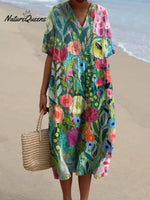 Women's Watercolor Splash Fluid Art Print Flowy Dress