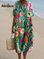 Women's Vintage Flower Print Casual Cotton And Linen Shirt