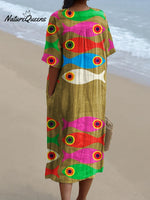 Women's Cute Colorful Bigeye Fish Watercolor Splash Fluid Art Print Flowy Dress