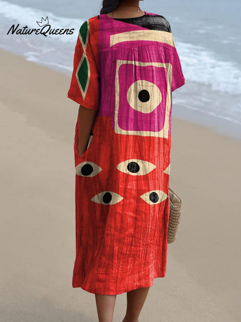 Women's Abstract Eyes and Fish Watercolor Splash Fluid Art Print Flowy Dress