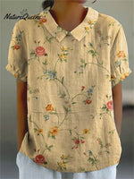 Women’s Retro Floral Art Print Casual Cotton And Linen Shirt Multicolor / S
