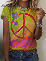 Colorful Rainbow Peace Sign Print T-shirt