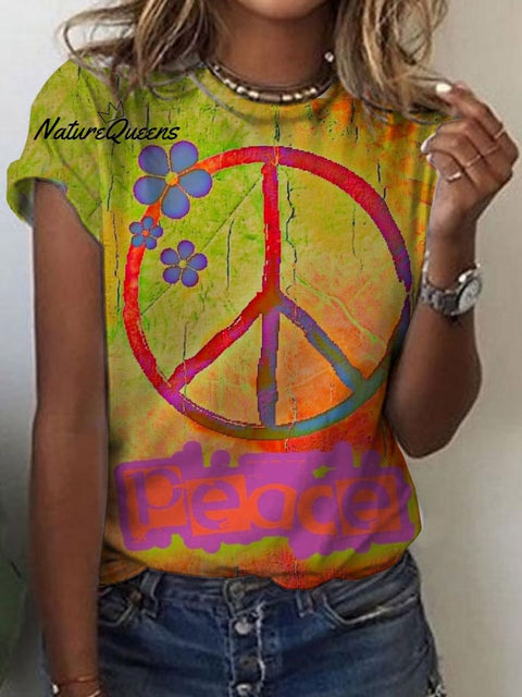 Colorful Rainbow Peace Sign Print T-shirt