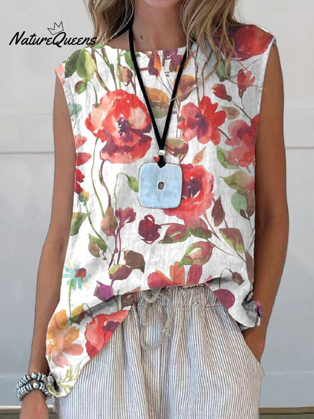 Watercolor Poppy Floral Art Printed Women’s Casual Cotton And Linen Tank Top Multicolor / S