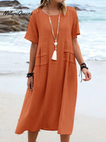 Women's Solid Color Loose Elegant Casual Cotton And Linen Dress
