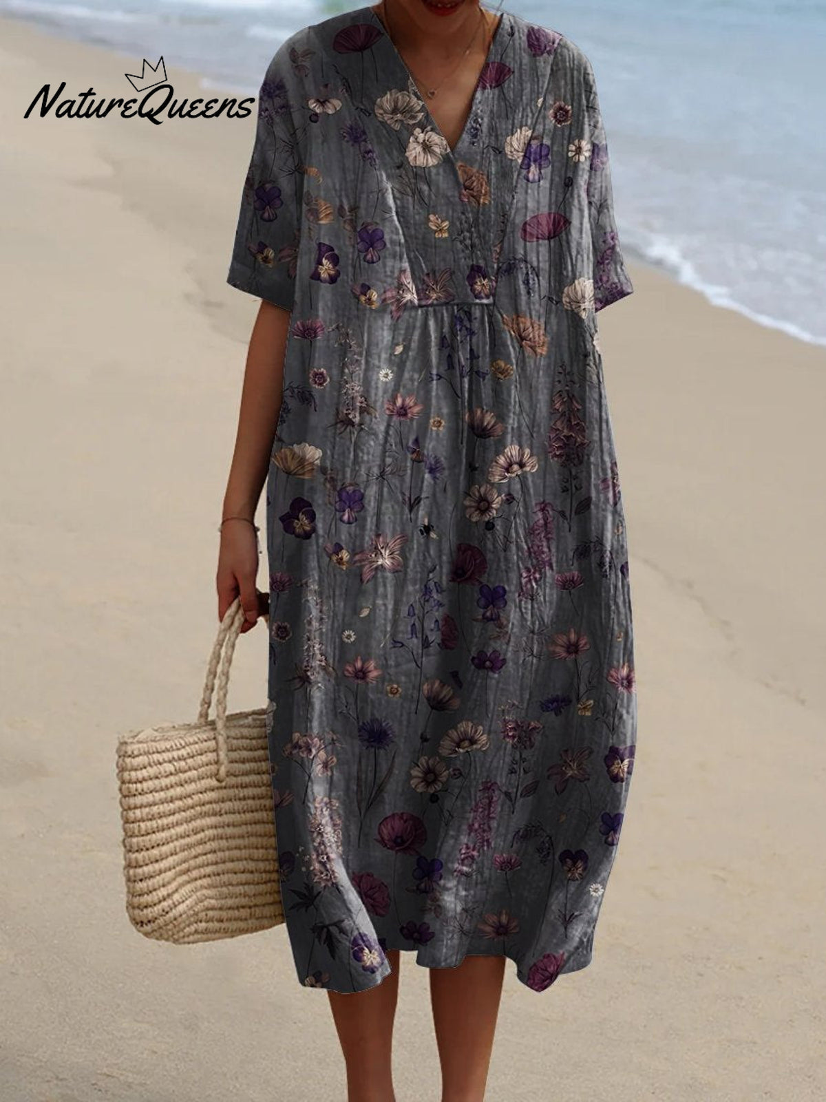 Women's Retro Flower Art PrintCasual Dress