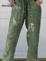 Woodland And Animals Pattern Printed Women’s Cotton Linen Casual Pants
