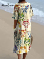 Women's Cute Cat Art Print Flowy Dress
