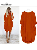 Women’s Solid Color Loose Elegant Casual Long - Sleeved Pocket Dress Orange / S