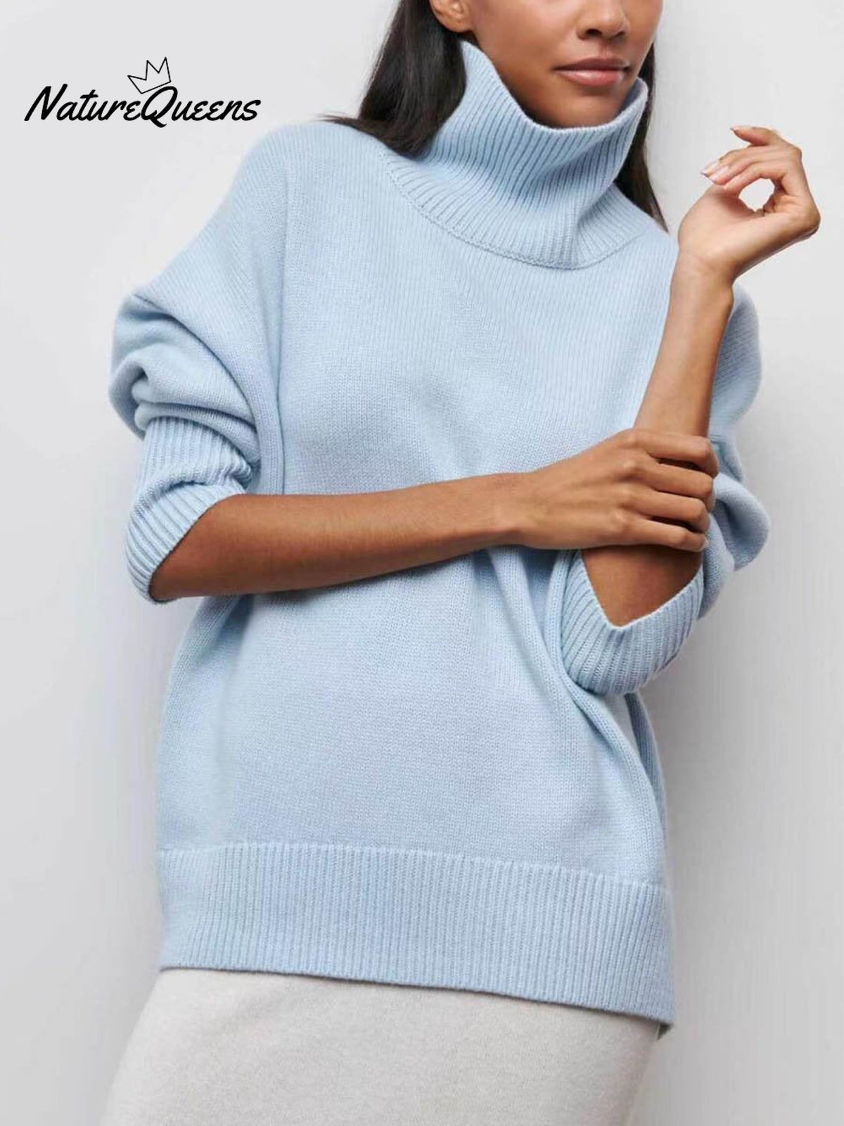 Women's Solid Color Stylish Long-sleeved Loose turtleneck Warm Casual Knitted Sweater