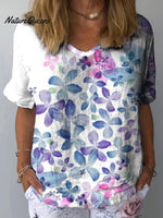 Gradient Flowers Women’s Print Casual Cotton And Linen Shirt Multicolor / S