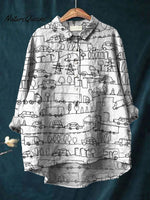 Women's Line Art Print Casual Cotton And Linen Shirt