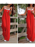 Cotton And Linen Pocket Suspender Overalls Red / S